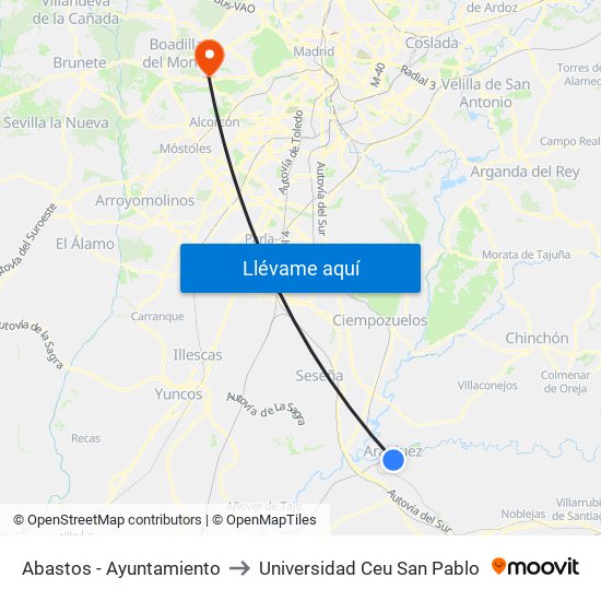 Abastos - Ayuntamiento to Universidad Ceu San Pablo map