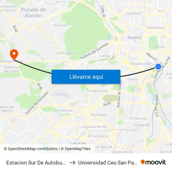 Estacion Sur De Autobuses to Universidad Ceu San Pablo map