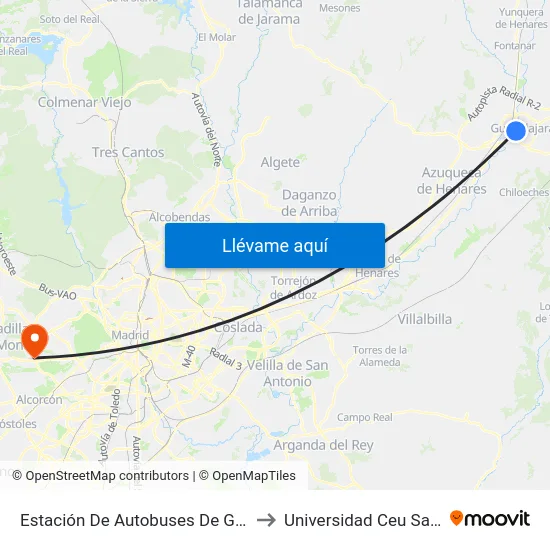 Estación De Autobuses De Guadalajara to Universidad Ceu San Pablo map