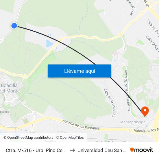 Ctra. M-516 - Urb. Pino Centinela to Universidad Ceu San Pablo map