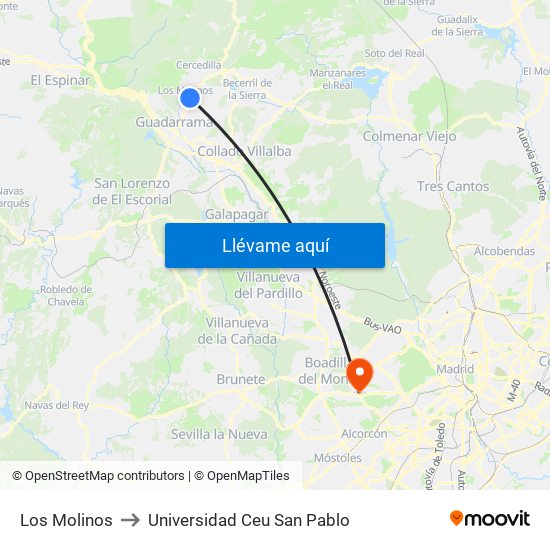 Los Molinos to Universidad Ceu San Pablo map