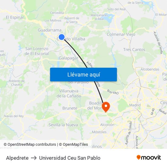 Alpedrete to Universidad Ceu San Pablo map