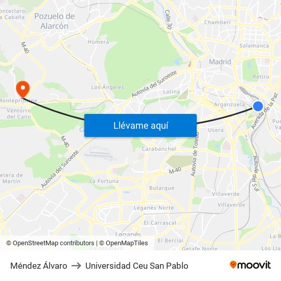 Méndez Álvaro to Universidad Ceu San Pablo map