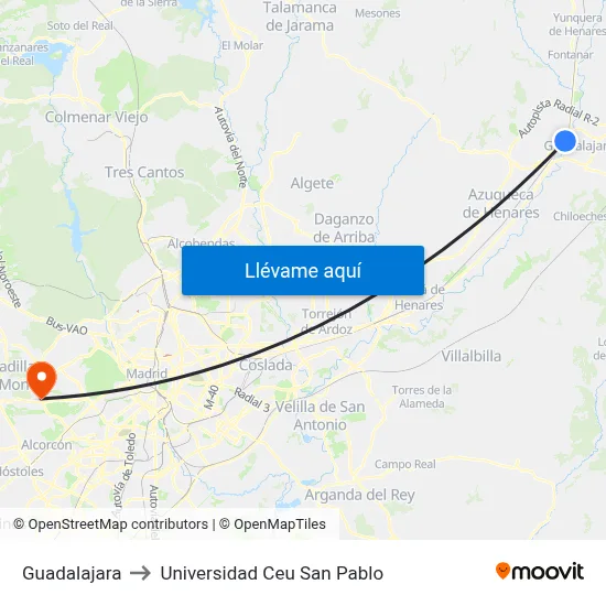 Guadalajara to Universidad Ceu San Pablo map