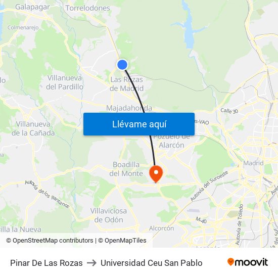 Pinar De Las Rozas to Universidad Ceu San Pablo map