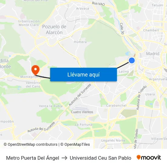 Metro Puerta Del Ángel to Universidad Ceu San Pablo map
