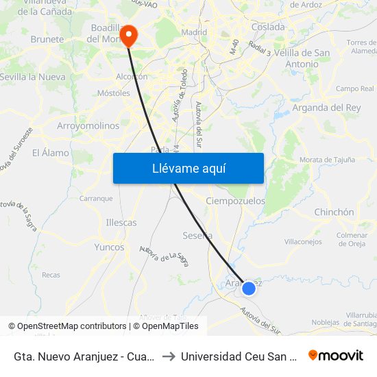 Gta. Nuevo Aranjuez - Cuarteles to Universidad Ceu San Pablo map
