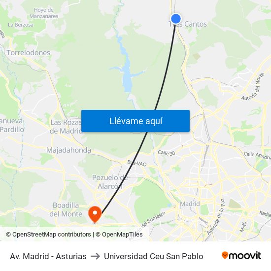 Av. Madrid - Asturias to Universidad Ceu San Pablo map