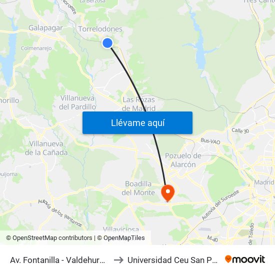 Av. Fontanilla - Valdehurones to Universidad Ceu San Pablo map
