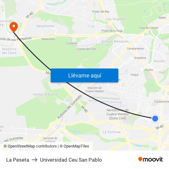 La Peseta to Universidad Ceu San Pablo map