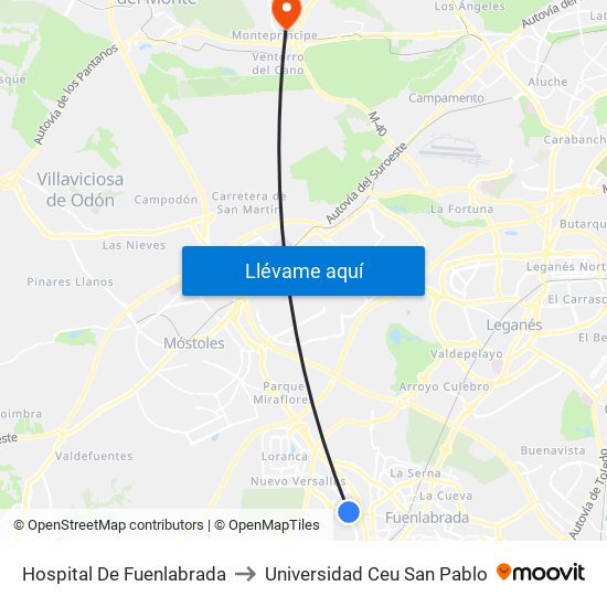 Hospital De Fuenlabrada to Universidad Ceu San Pablo map