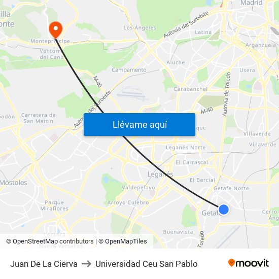 Juan De La Cierva to Universidad Ceu San Pablo map