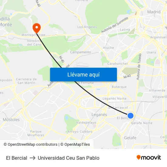 El Bercial to Universidad Ceu San Pablo map