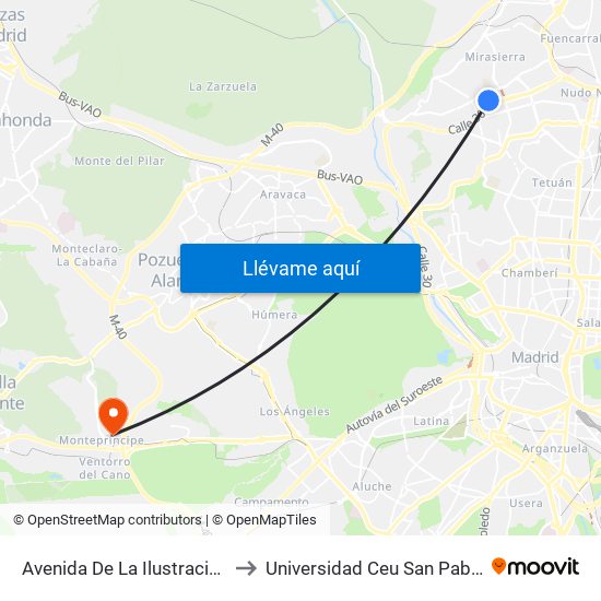 Avenida De La Ilustración to Universidad Ceu San Pablo map