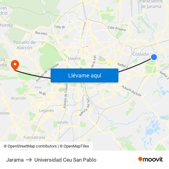 Jarama to Universidad Ceu San Pablo map