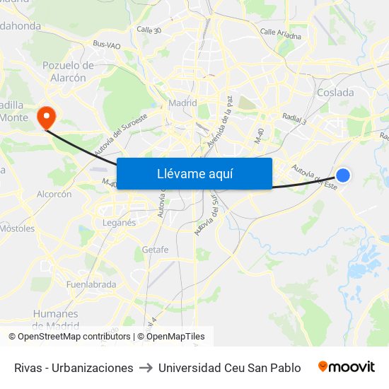 Rivas - Urbanizaciones to Universidad Ceu San Pablo map