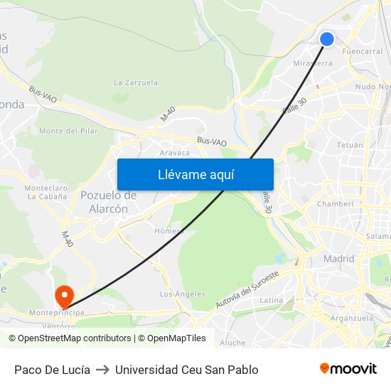 Paco De Lucía to Universidad Ceu San Pablo map