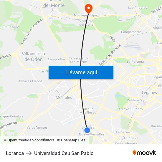 Loranca to Universidad Ceu San Pablo map