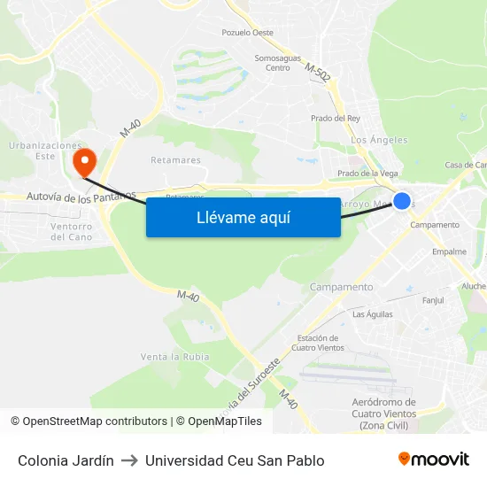 Colonia Jardín to Universidad Ceu San Pablo map