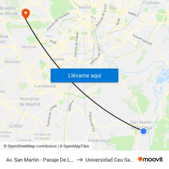 Av. San Martín - Pasaje De Los Reyes to Universidad Ceu San Pablo map
