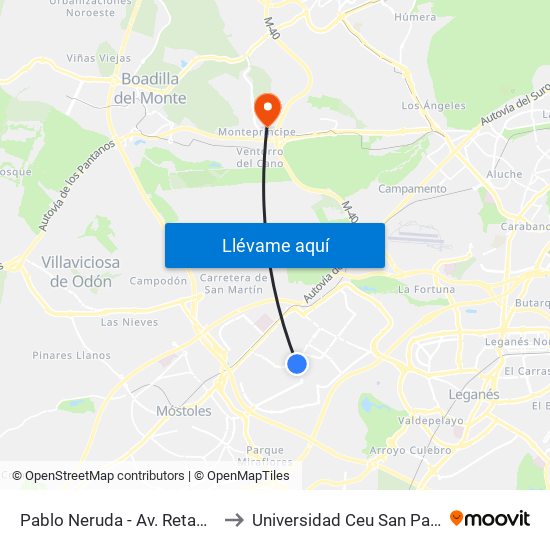 Pablo Neruda - Av. Retamas to Universidad Ceu San Pablo map