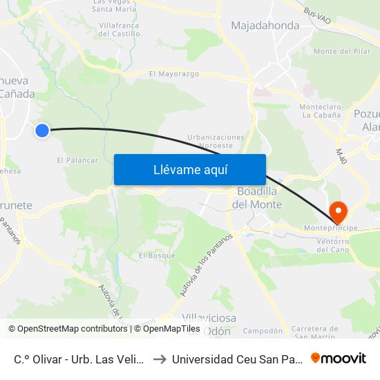C.º Olivar - Urb. Las Velisas to Universidad Ceu San Pablo map