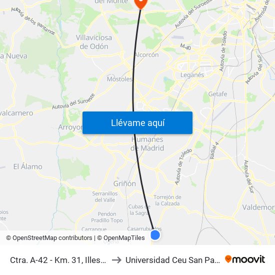 Ctra. A-42 - Km. 31, Illescas to Universidad Ceu San Pablo map