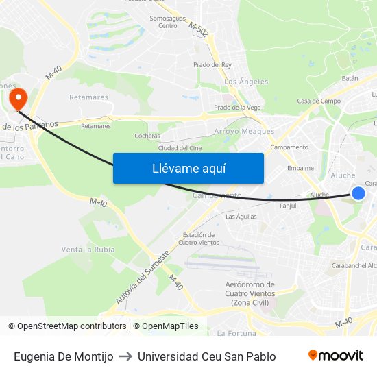 Eugenia De Montijo to Universidad Ceu San Pablo map