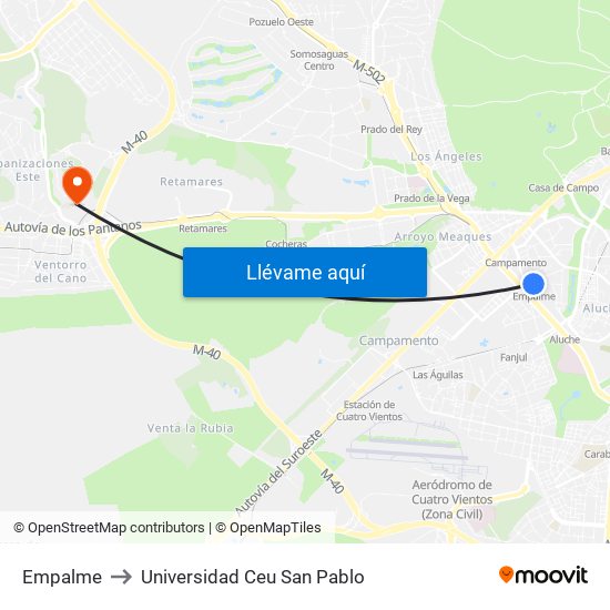 Empalme to Universidad Ceu San Pablo map