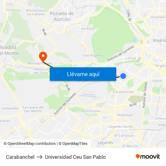 Carabanchel to Universidad Ceu San Pablo map