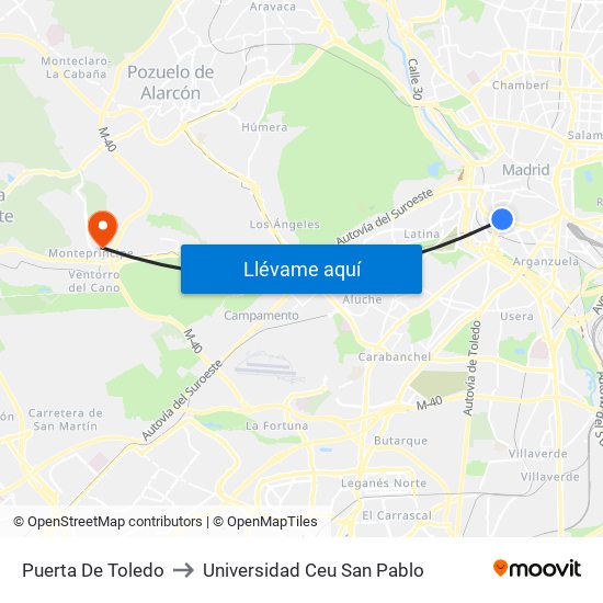 Puerta De Toledo to Universidad Ceu San Pablo map