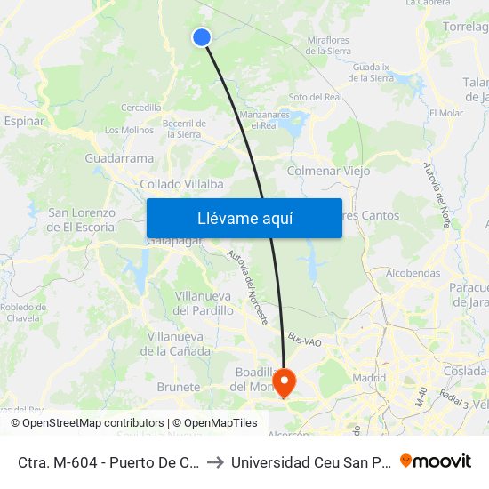 Ctra. M-604 - Puerto De Cotos to Universidad Ceu San Pablo map