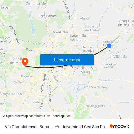 Vía Complutense - Brihuega to Universidad Ceu San Pablo map