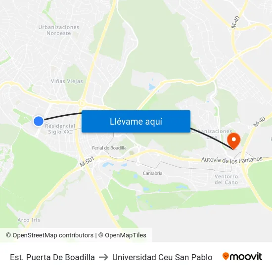 Est. Puerta De Boadilla to Universidad Ceu San Pablo map