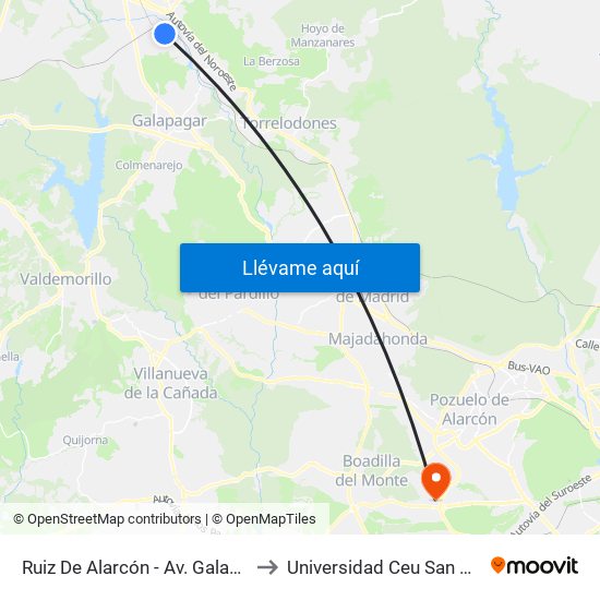 Ruiz De Alarcón - Av. Galapagar to Universidad Ceu San Pablo map