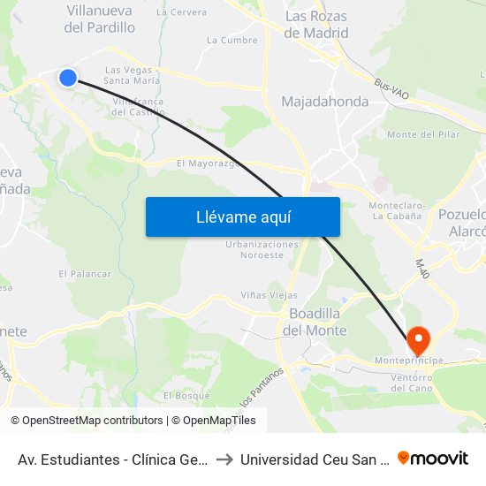 Av. Estudiantes - Clínica Geriátrica to Universidad Ceu San Pablo map