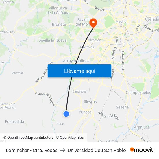 Lominchar - Ctra. Recas to Universidad Ceu San Pablo map