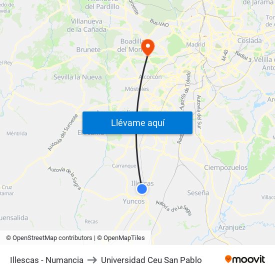 Illescas - Numancia to Universidad Ceu San Pablo map