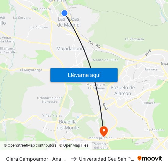 Clara Campoamor - Ana Tutor to Universidad Ceu San Pablo map