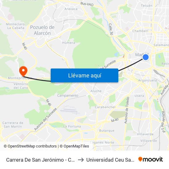 Carrera De San Jerónimo - Cedaceros to Universidad Ceu San Pablo map