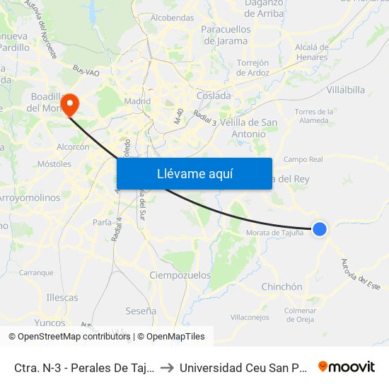 Ctra. N-3 - Perales De Tajuña to Universidad Ceu San Pablo map