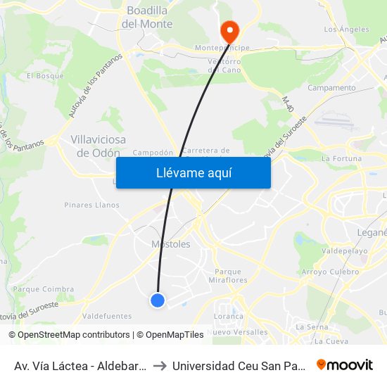 Av. Vía Láctea - Aldebarán to Universidad Ceu San Pablo map