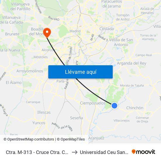 Ctra. M-313 - Cruce Ctra. Chinchón to Universidad Ceu San Pablo map