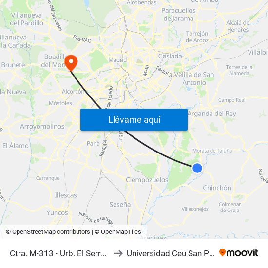 Ctra. M-313 - Urb. El Serranillo to Universidad Ceu San Pablo map