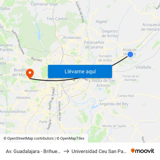 Av. Guadalajara - Brihuega to Universidad Ceu San Pablo map