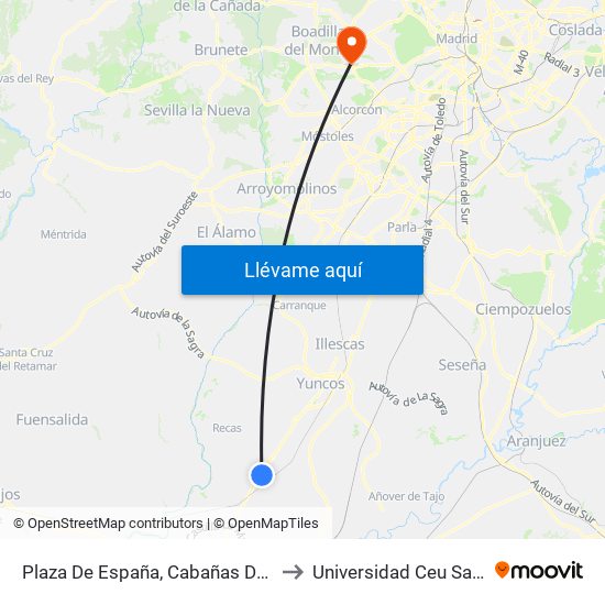 Plaza De España, Cabañas De La Sagra to Universidad Ceu San Pablo map