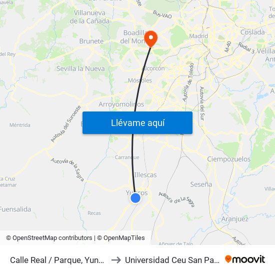 Calle Real / Parque, Yuncos to Universidad Ceu San Pablo map