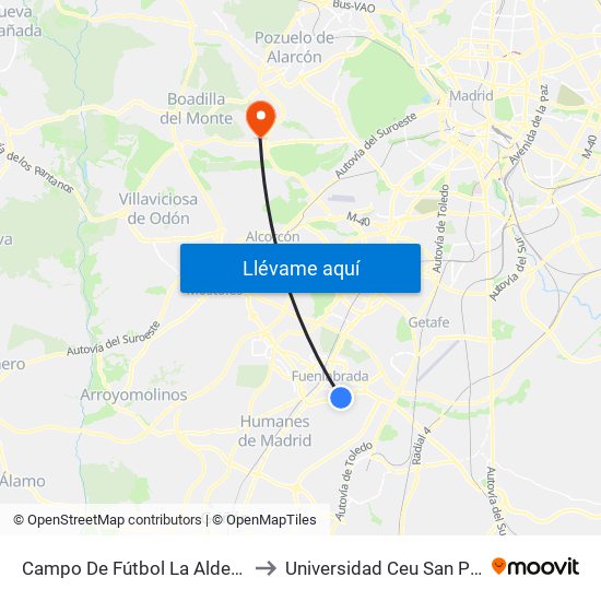 Campo De Fútbol La Aldehuela to Universidad Ceu San Pablo map