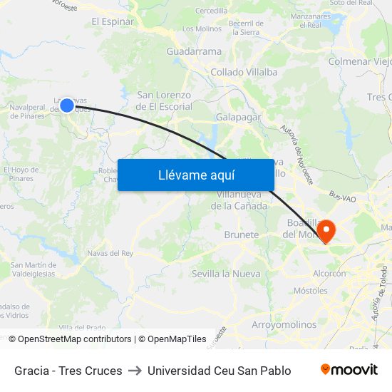 Gracia - Tres Cruces to Universidad Ceu San Pablo map