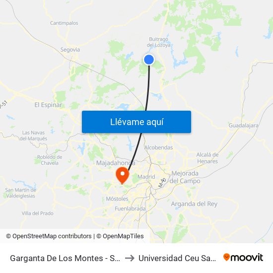 Garganta De Los Montes - San Isidro to Universidad Ceu San Pablo map